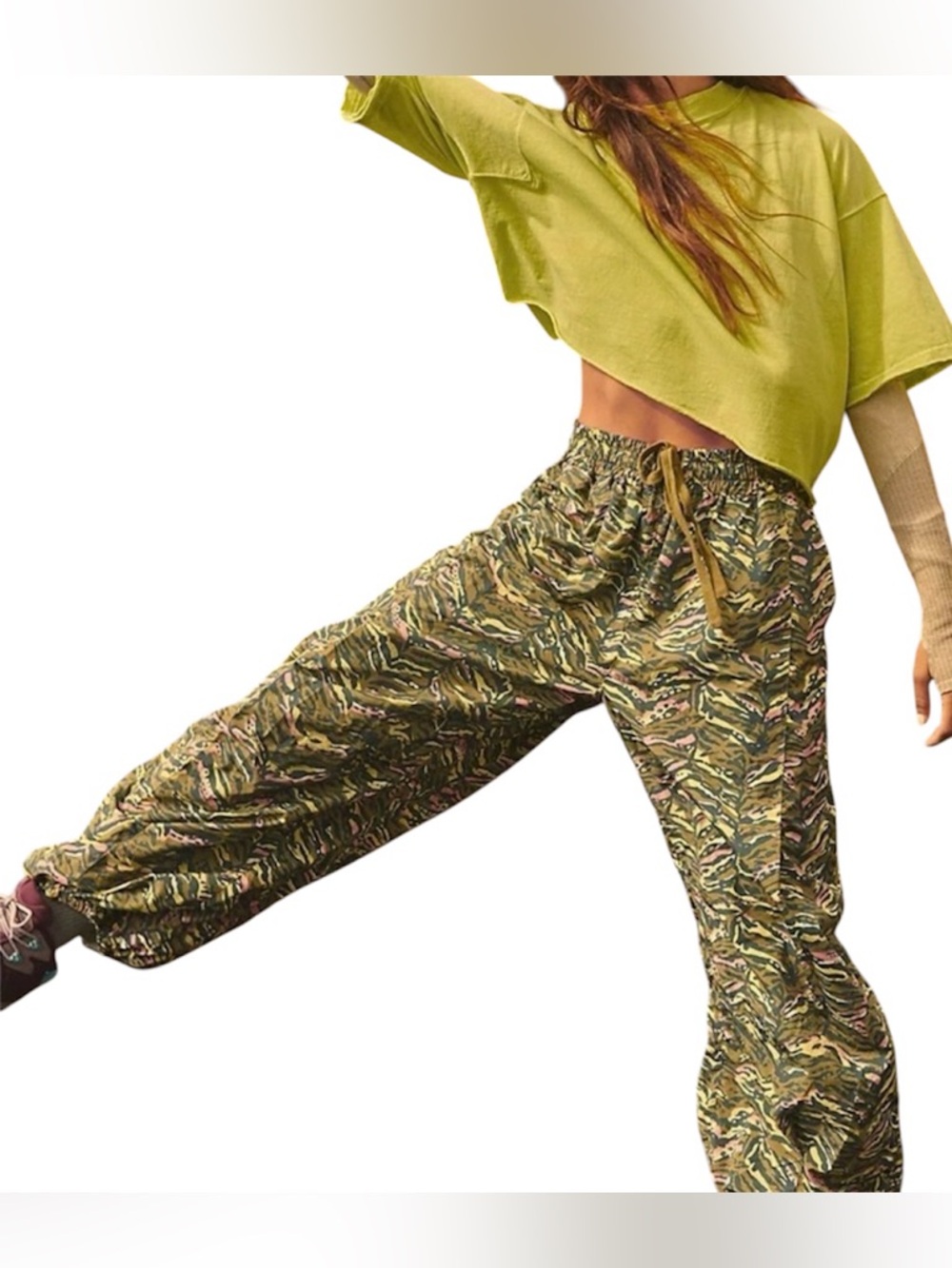 NWOT FP Movement Zephyr Hi Rise Balloon Pants Free People Green Olive Combo XS